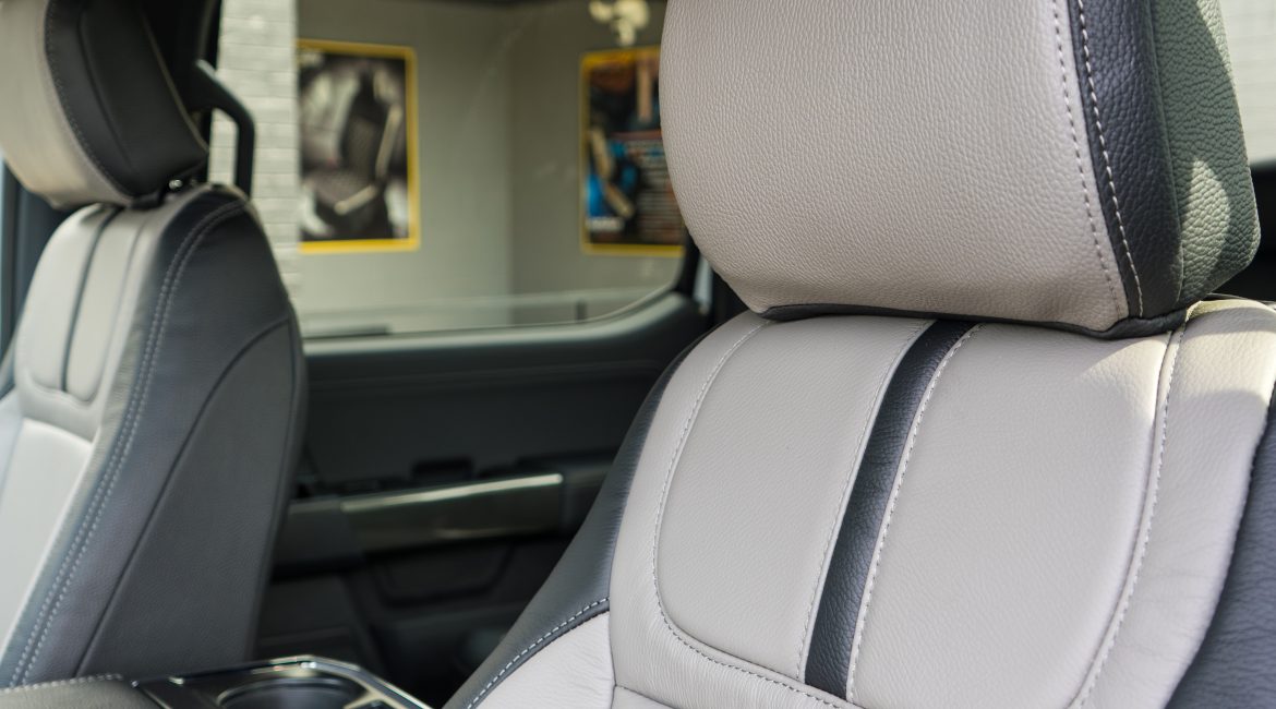 2021 Ford F-150 XLT -Black Katzkin Leather with Lunar Gray at the center, wings, and seam Reference 99394