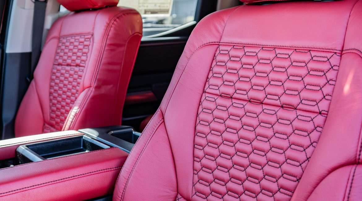 2024 Tundra Crew Max - Red Katzkin Leather. TekStitch with a Black seam & TRD Embroidery