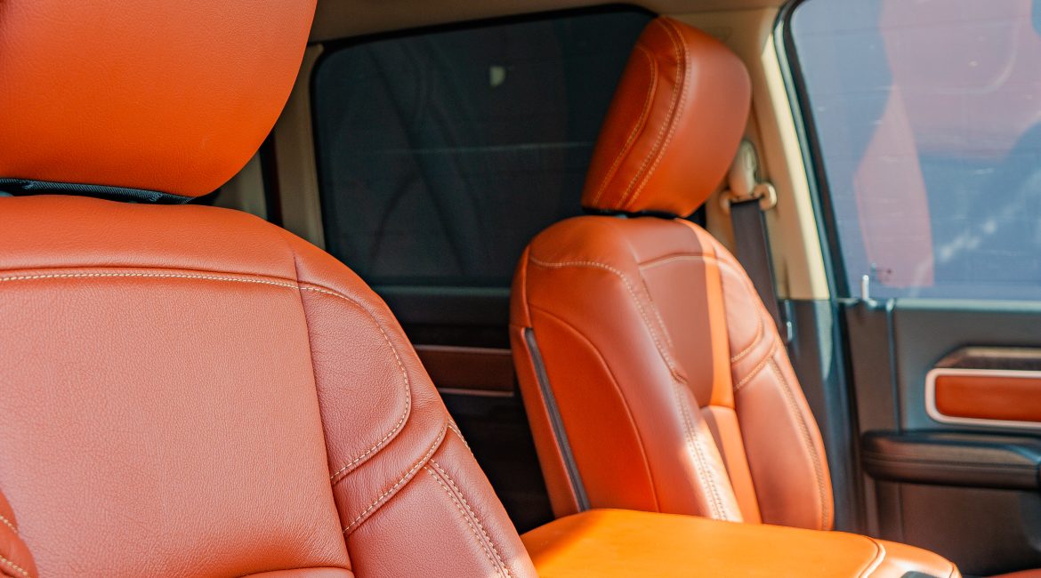2020 Ram Crew Cab -Katzkin leather in the color Cognac. Cognac Wings with Parchment Stitching Reference 99340