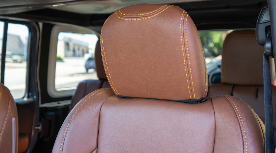 2024 JEEP WRANGLER  MAHOGANY LEATHER, MAIZE SEAM, PERFORATED COMBO (Recovered Center + Recovered Arm Pads)  Reference 99592