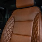 2024 Sierra Crew Cab 3500 Black leather, Mahogany Face, Stone Seam, Perforation Combo, Tek Stitch Reference 100582