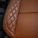 2024 Sierra Crew Cab 3500 Black leather, Mahogany Face, Stone Seam, Perforation Combo, Tek Stitch Reference 100582