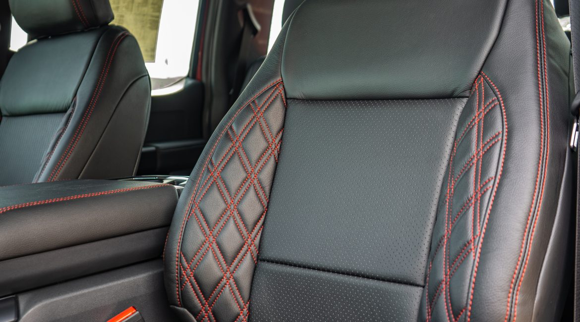 2024 F-150 Super Cab Black Katzkin Leather - Perforated Combo - Red Seam- Double Tekstitch on Wings