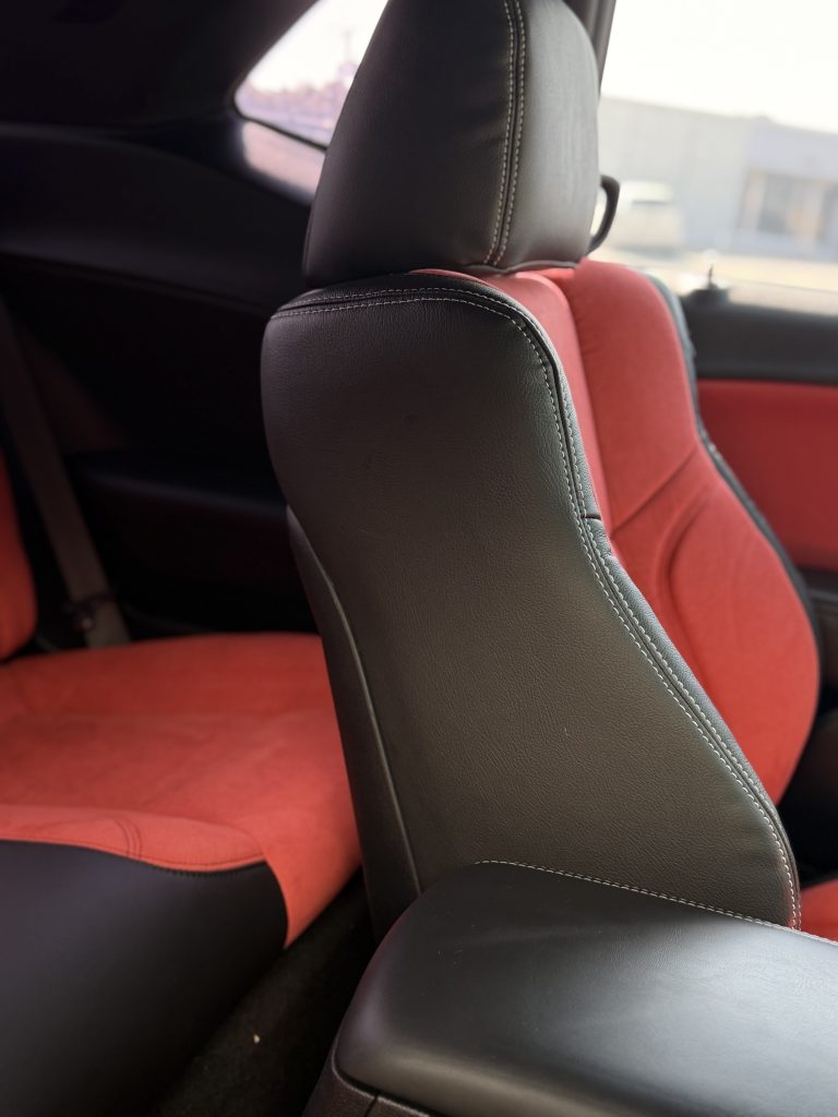 Red on Black Suede interior in a Dodge Challenger